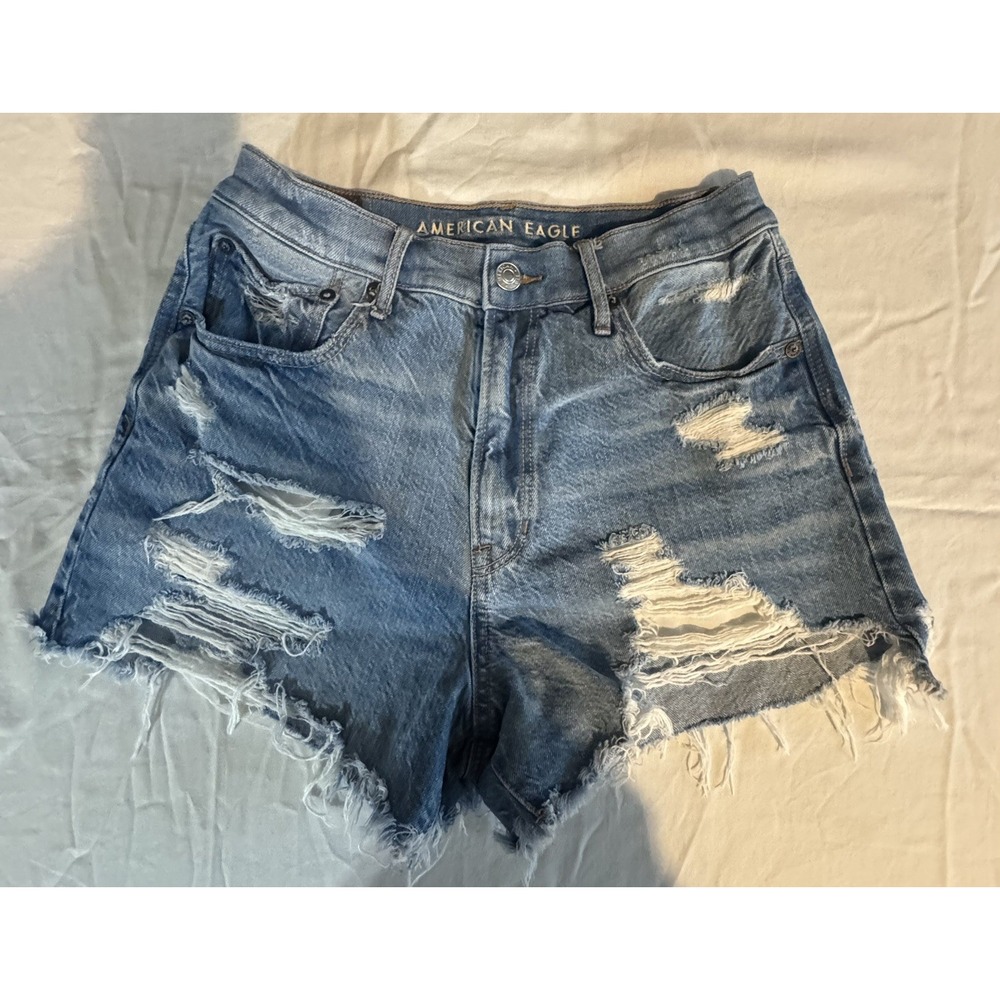 AMERICAN EAGLE Jean Shorts Womens 6 Highest Rise 90's Boyfriend Distressed Blue